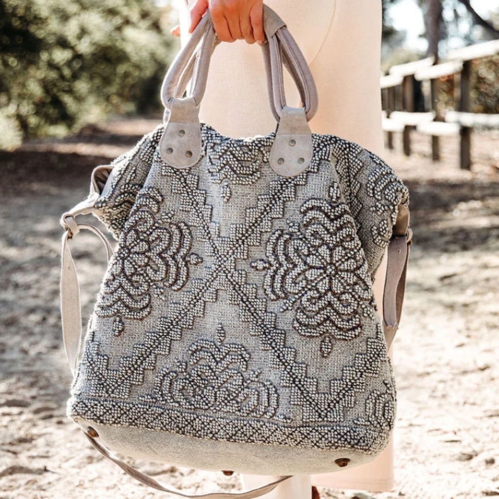 Lovestitch Oversized Gray Embellished Weekender Bag.